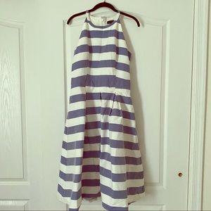 The Limited Striped Pleated Blue/White Midi Dress
